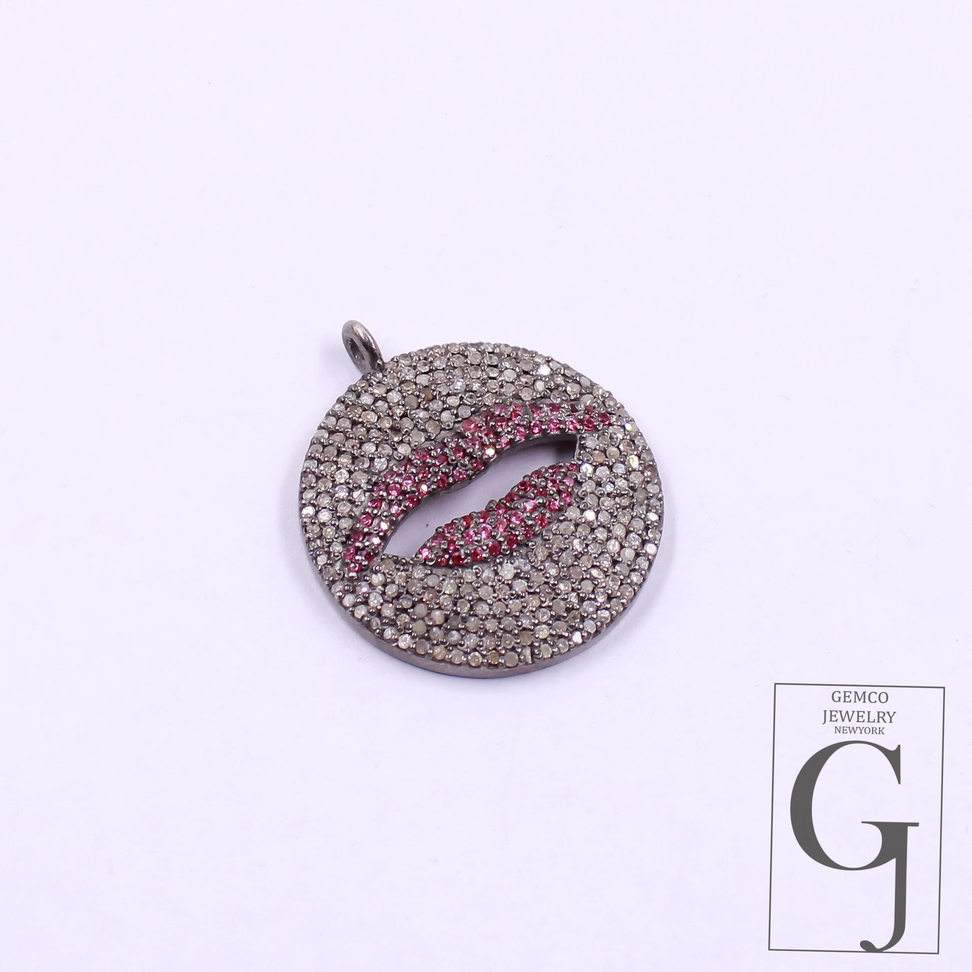 Ruby Lips Pendant With Rosecut Pave Diamonds - 925 Sterling Silver Handmade Pendant Jewelry For Her