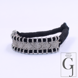Natural Pave Diamond Thread Bracelet - 925 Sterling Silver Handmade Finish Diamond Bracelet For Everyday Wear