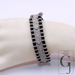Natural Pave Diamond Thread Bracelet - 925 Sterling Silver Handmade Finish Diamond Bracelet For Everyday Wear