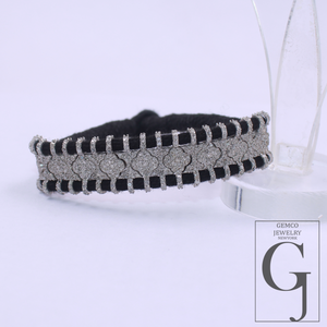 Natural Pave Diamond Thread Bracelet - 925 Sterling Silver Handmade Finish Diamond Bracelet For Everyday Wear