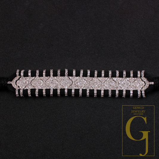 Natural Pave Diamond Thread Bracelet - 925 Sterling Silver Handmade Finish Diamond Bracelet For Everyday Wear