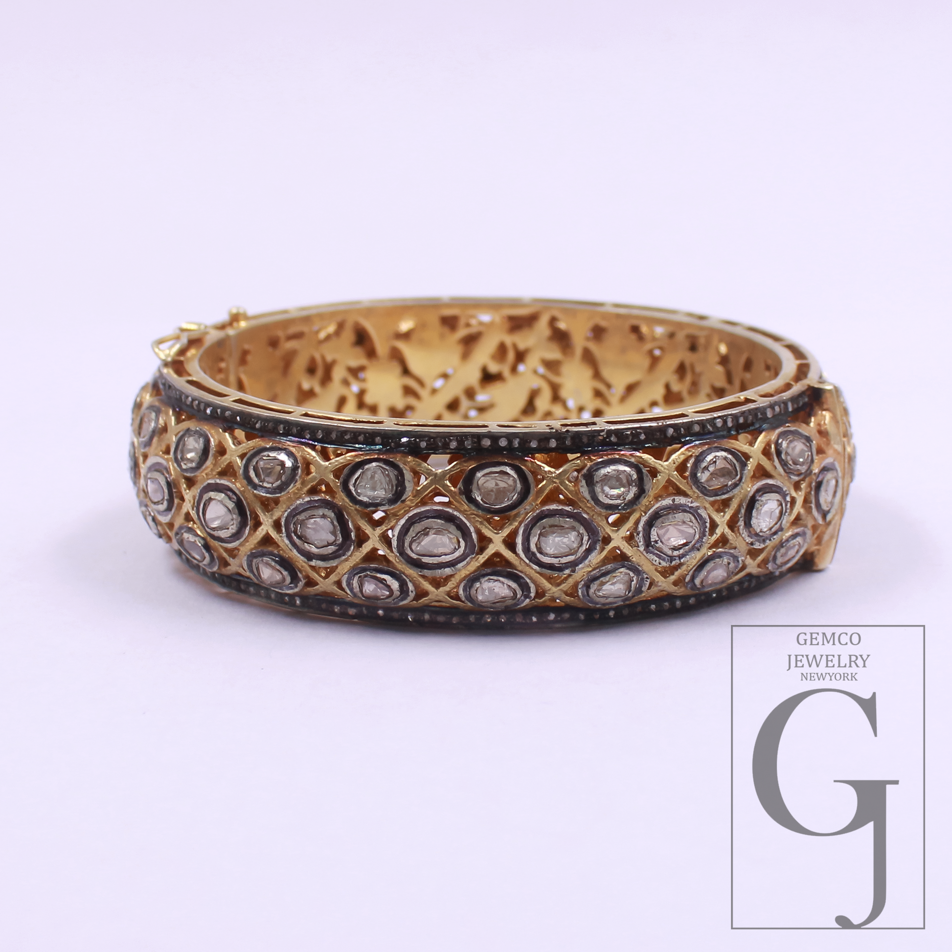Natural Polki Diamond Bangle Bracelet With Pave Diamond - Vermeil Gold 925 Sterling Silver Handmade Diamond Jewelry Gift For Her