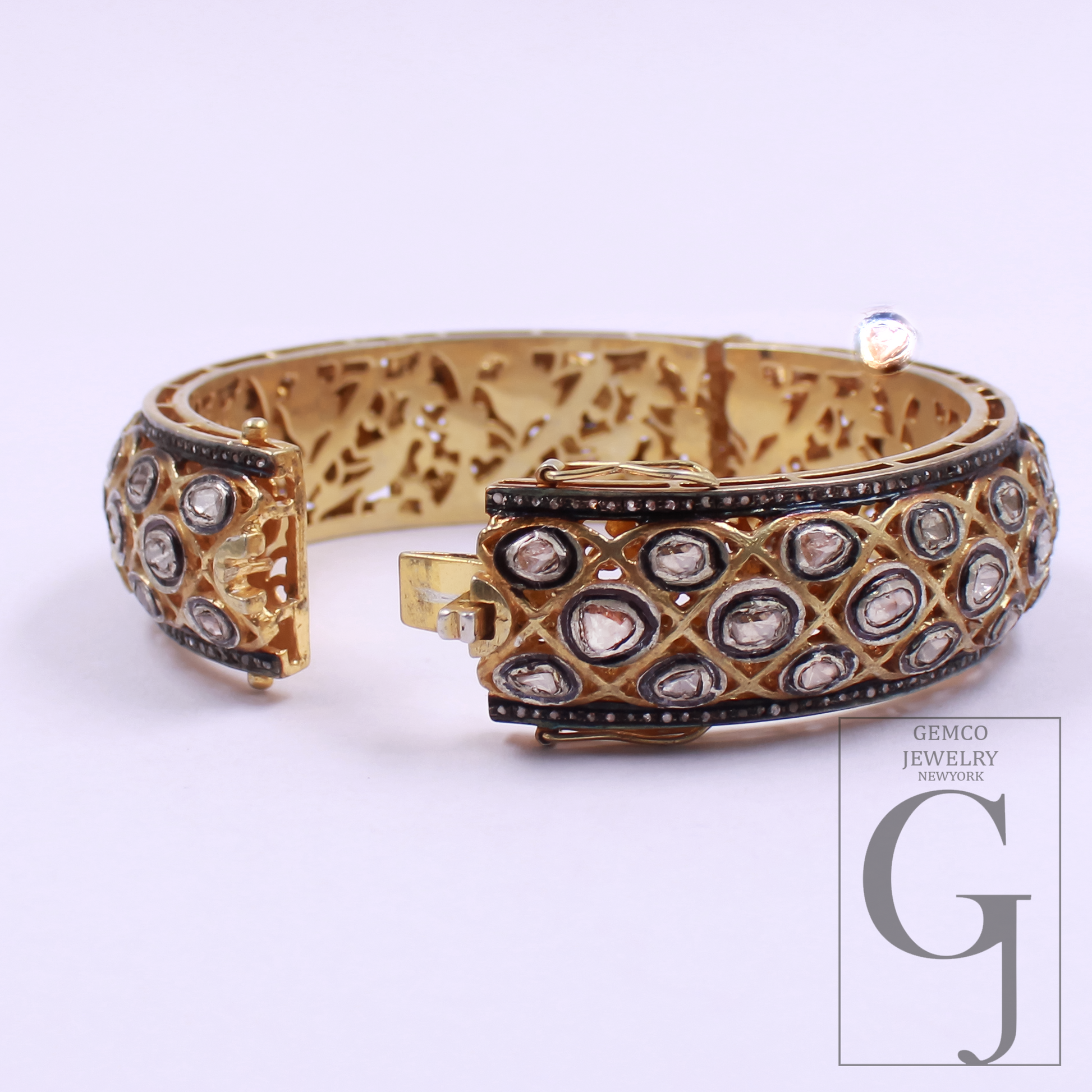 Natural Polki Diamond Bangle Bracelet With Pave Diamond - Vermeil Gold 925 Sterling Silver Handmade Diamond Jewelry Gift For Her