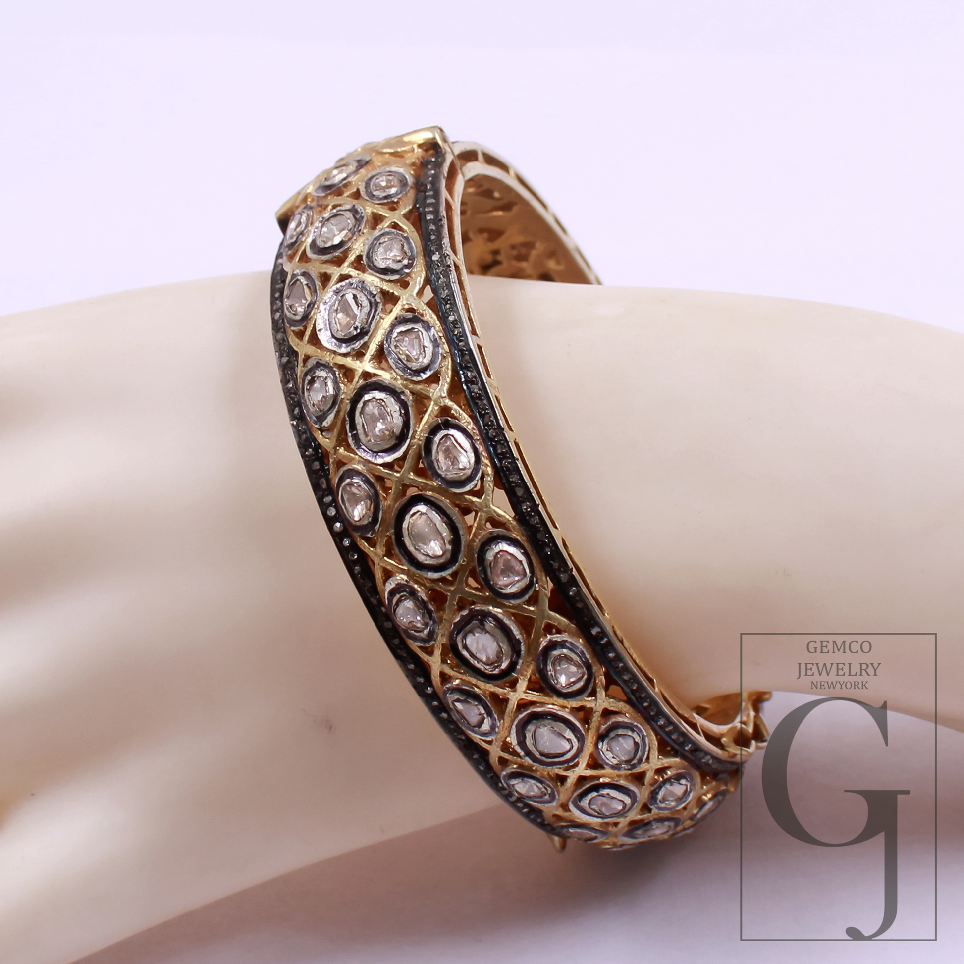 Natural Polki Diamond Bangle Bracelet With Pave Diamond - Vermeil Gold 925 Sterling Silver Handmade Diamond Jewelry Gift For Her