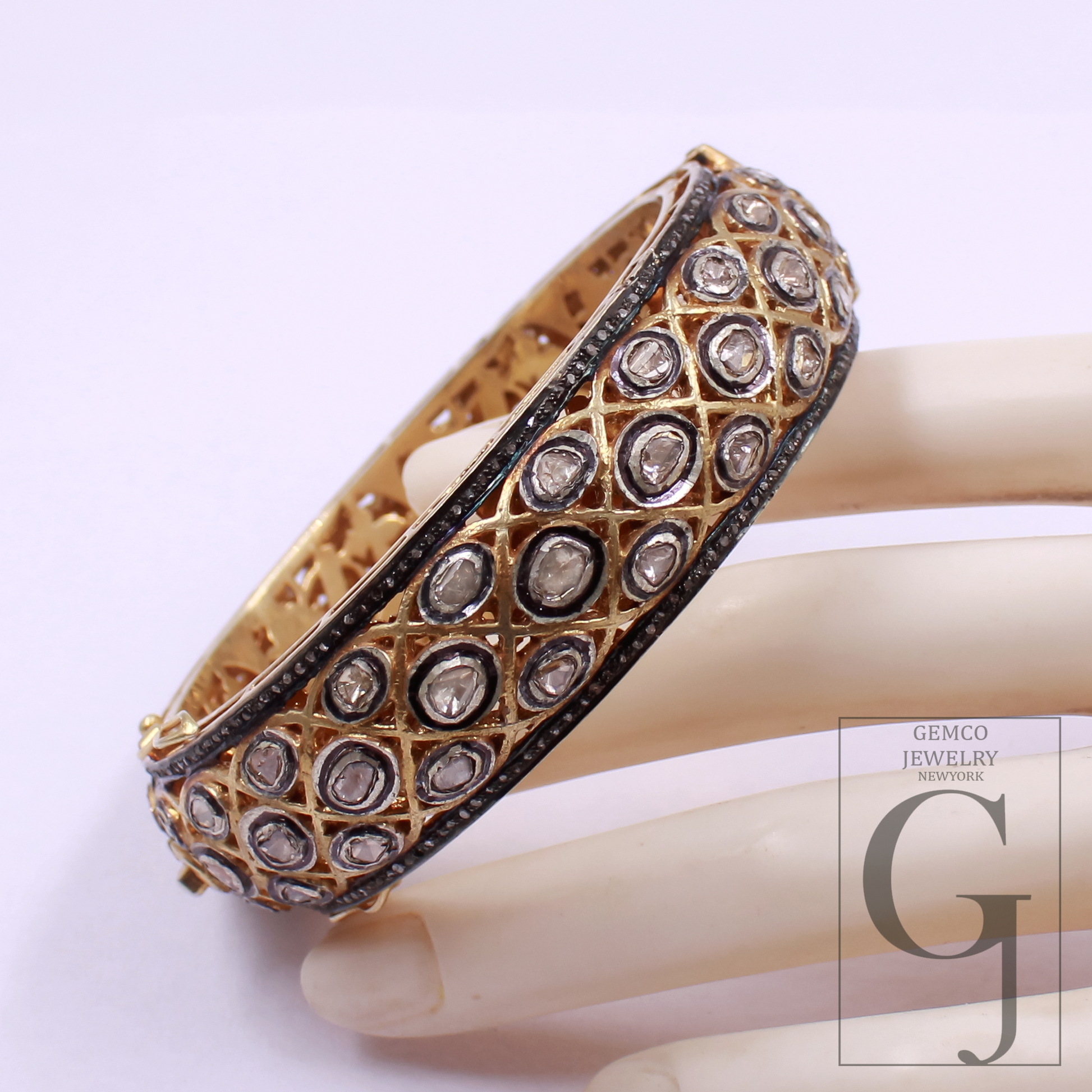 Natural Polki Diamond Bangle Bracelet With Pave Diamond - Vermeil Gold 925 Sterling Silver Handmade Diamond Jewelry Gift For Her
