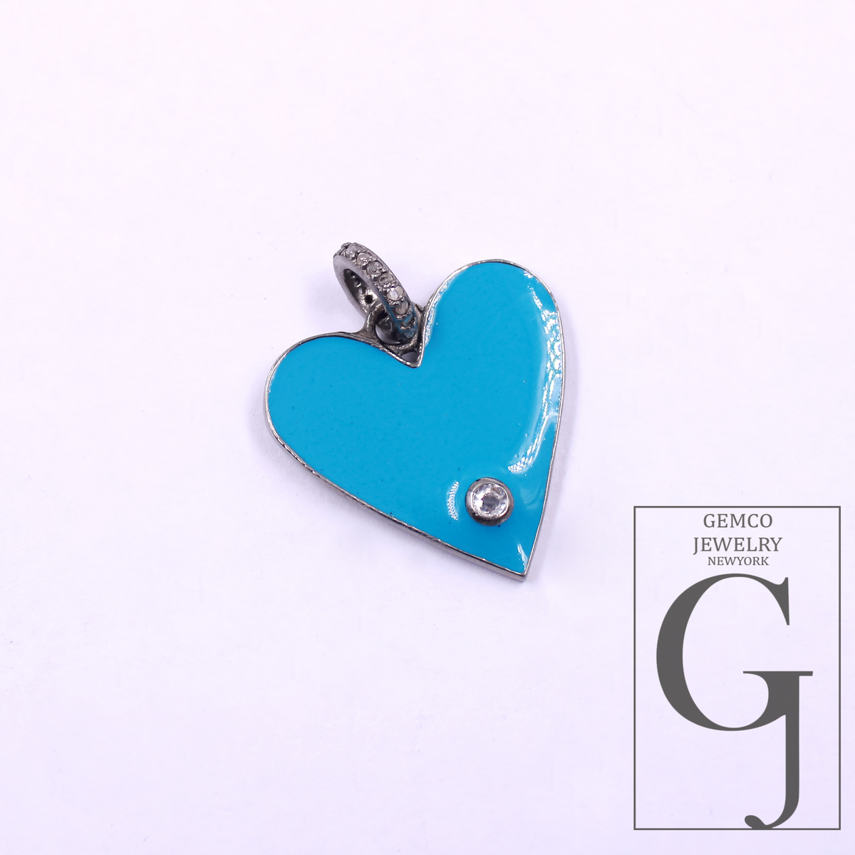 Blue Enamel Heart Shape Pendant With Natural Diamond In 925 Sterling Silver Handmade Finish Pendant For Everyday Wear