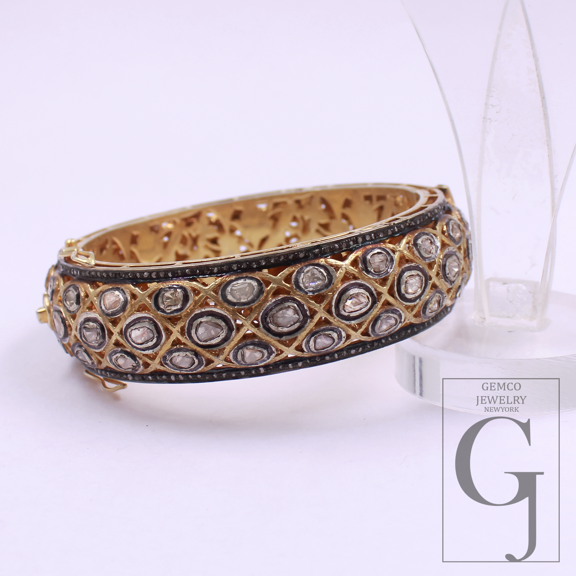 Natural Polki Diamond Bangle Bracelet With Pave Diamond - Vermeil Gold 925 Sterling Silver Handmade Diamond Jewelry Gift For Her