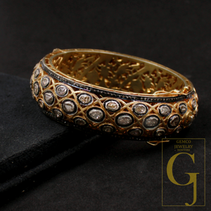 Natural Polki Diamond Bangle Bracelet With Pave Diamond - Vermeil Gold 925 Sterling Silver Handmade Diamond Jewelry Gift For Her