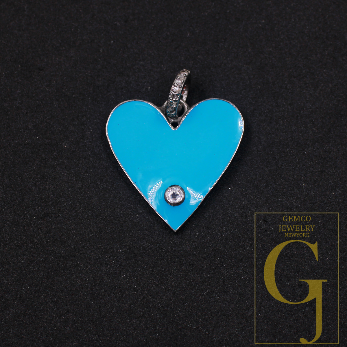 Blue Enamel Heart Shape Pendant With Natural Diamond In 925 Sterling Silver Handmade Finish Pendant For Everyday Wear