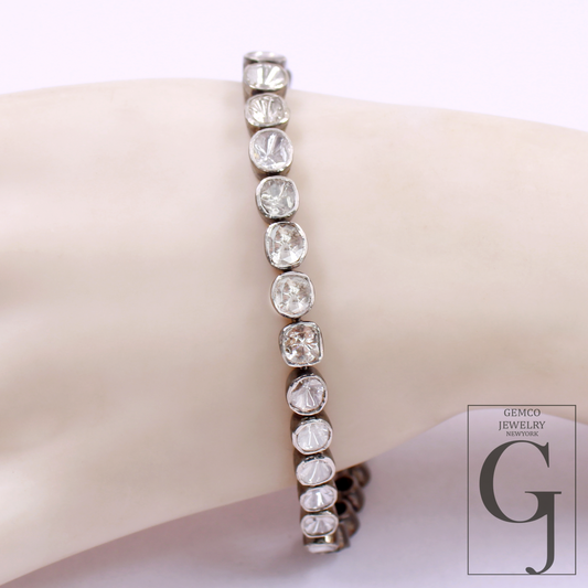 Natural Diamond Polki Bracelet In 925 Sterling Silver Handmade Designer Polki Bracelet For Everyday Wear