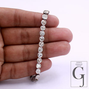 Natural Diamond Polki Bracelet In 925 Sterling Silver Handmade Designer Polki Bracelet For Everyday Wear