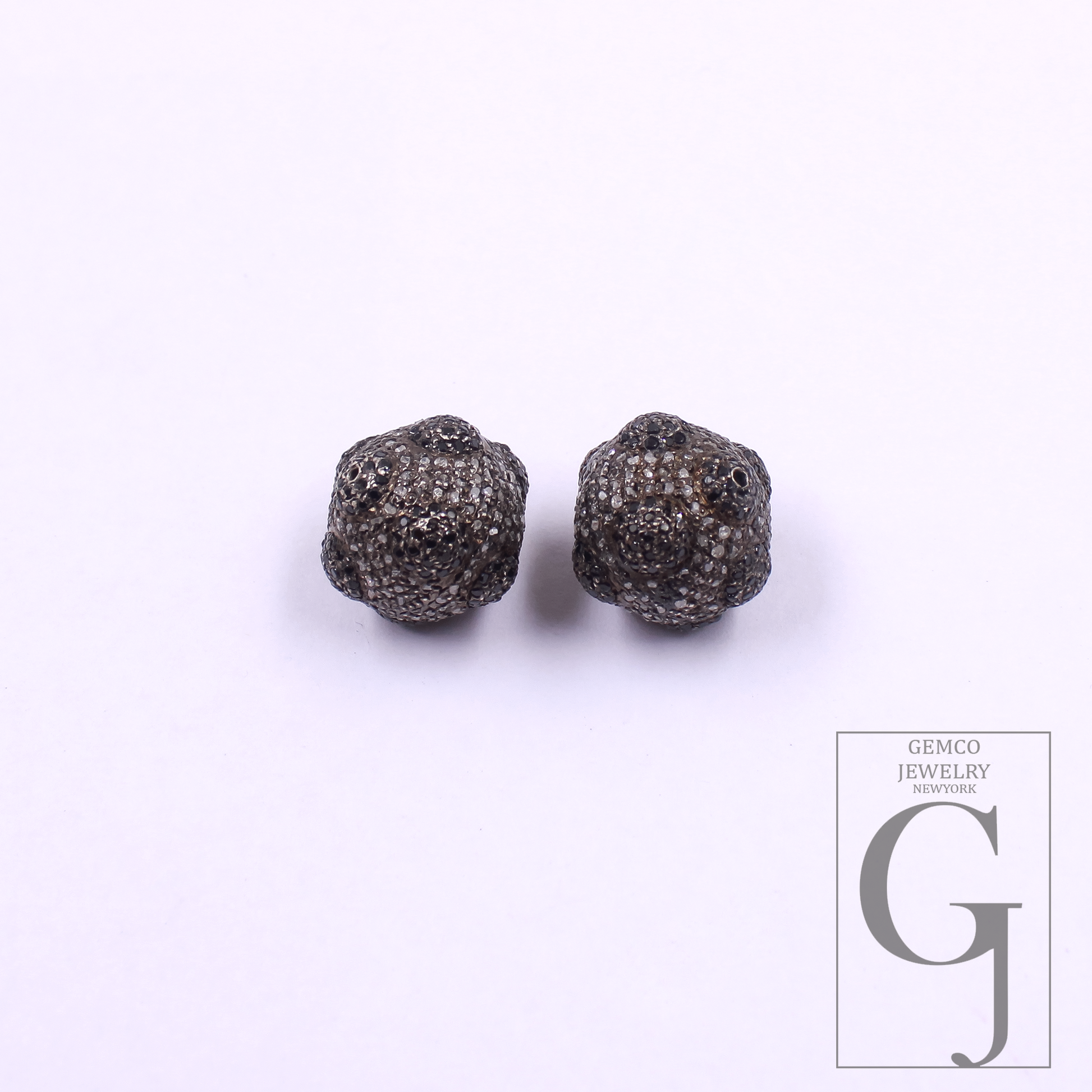 Natural Pave Diamond Beads With Black Diamond - 925 Sterling Silver Handmade Diamond Beads For Jewelry Supplies