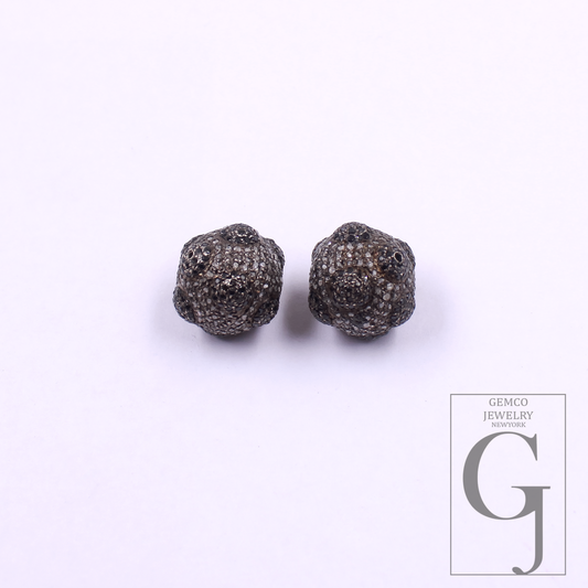 Natural Pave Diamond Beads With Black Diamond - 925 Sterling Silver Handmade Diamond Beads For Jewelry Supplies