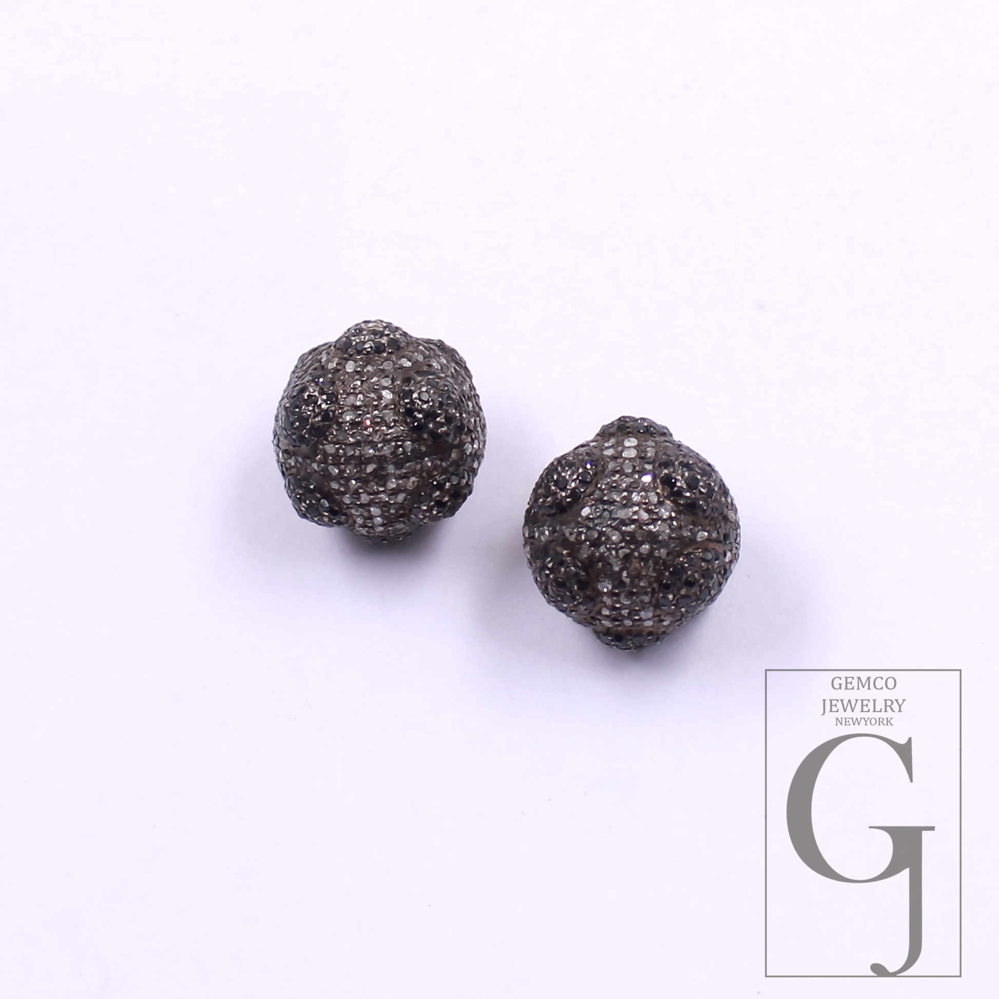 Natural Pave Diamond Beads With Black Diamond - 925 Sterling Silver Handmade Diamond Beads For Jewelry Supplies