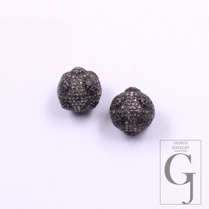 Natural Pave Diamond Beads With Black Diamond - 925 Sterling Silver Handmade Diamond Beads For Jewelry Supplies