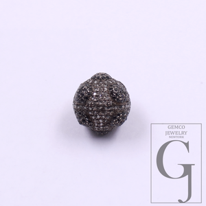 Natural Pave Diamond Beads With Black Diamond - 925 Sterling Silver Handmade Diamond Beads For Jewelry Supplies