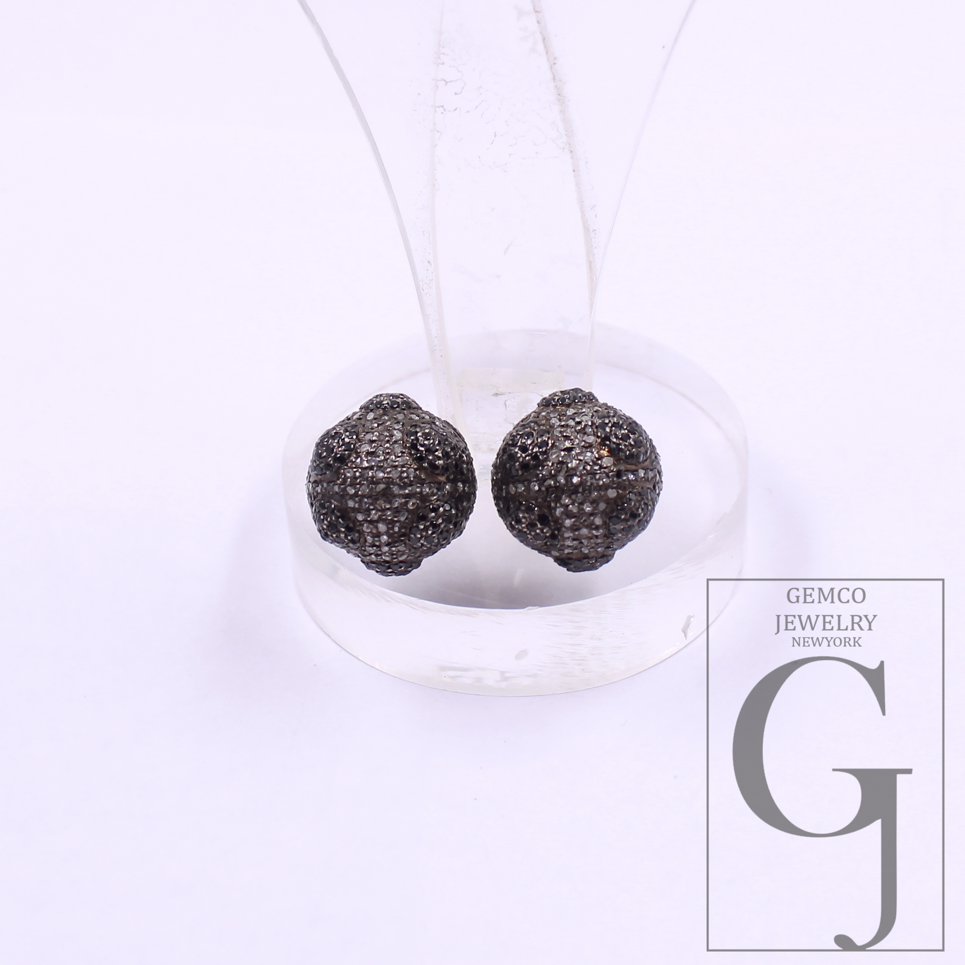 Natural Pave Diamond Beads With Black Diamond - 925 Sterling Silver Handmade Diamond Beads For Jewelry Supplies