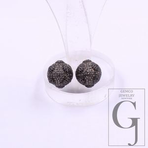 Natural Pave Diamond Beads With Black Diamond - 925 Sterling Silver Handmade Diamond Beads For Jewelry Supplies