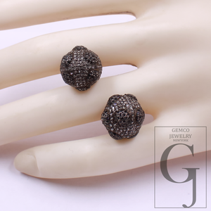 Natural Pave Diamond Beads With Black Diamond - 925 Sterling Silver Handmade Diamond Beads For Jewelry Supplies