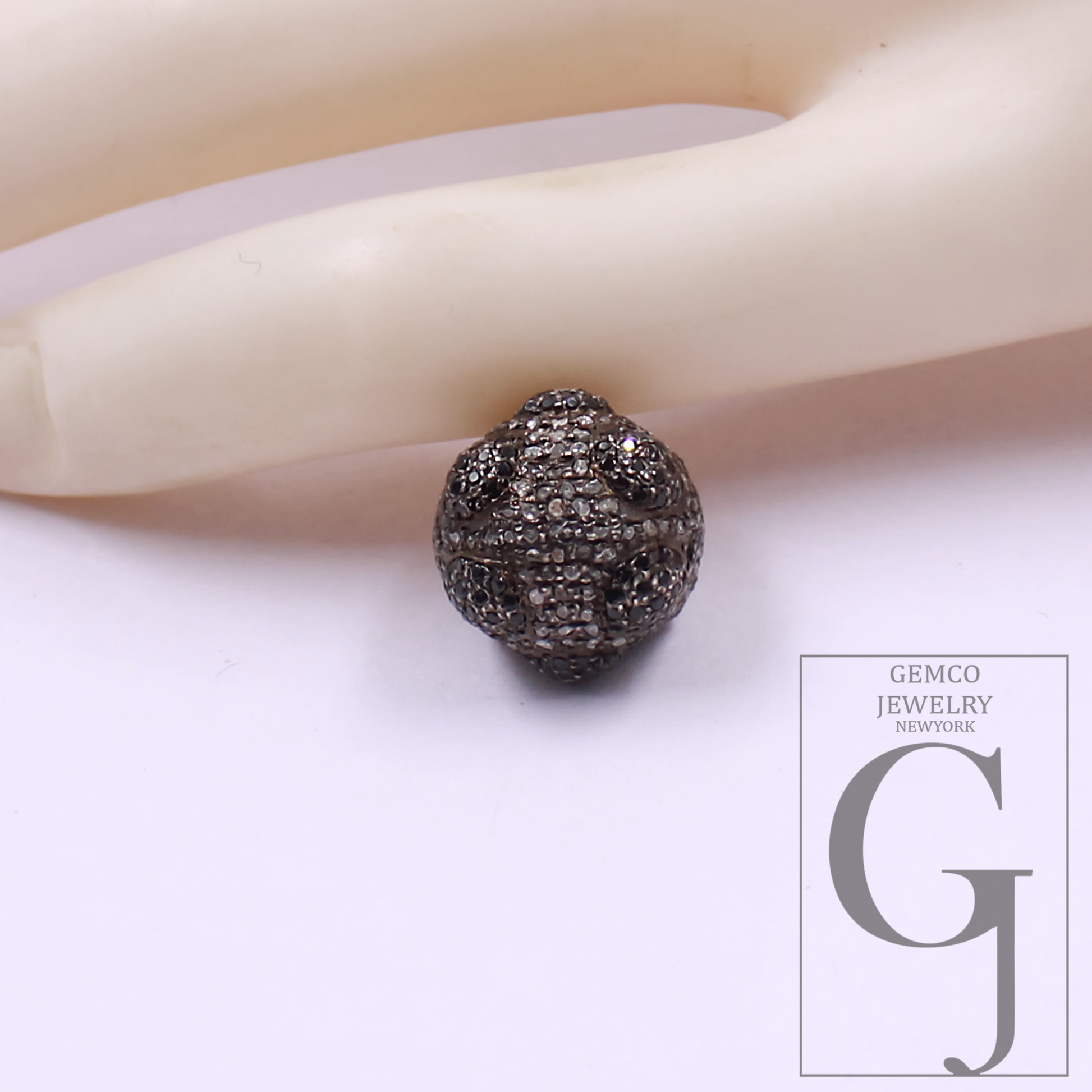 Natural Pave Diamond Beads With Black Diamond - 925 Sterling Silver Handmade Diamond Beads For Jewelry Supplies