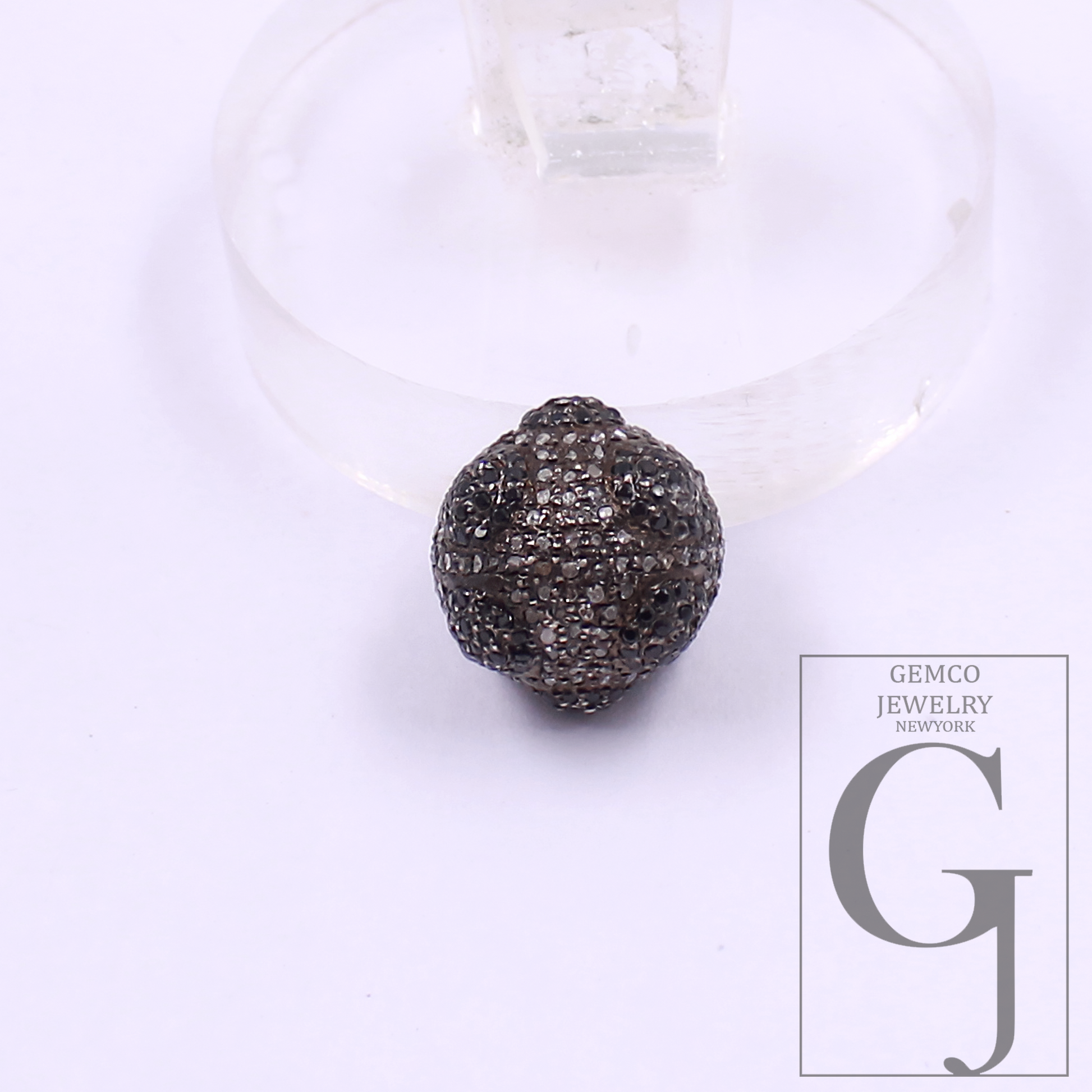 Natural Pave Diamond Beads With Black Diamond - 925 Sterling Silver Handmade Diamond Beads For Jewelry Supplies