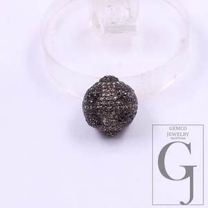 Natural Pave Diamond Beads With Black Diamond - 925 Sterling Silver Handmade Diamond Beads For Jewelry Supplies