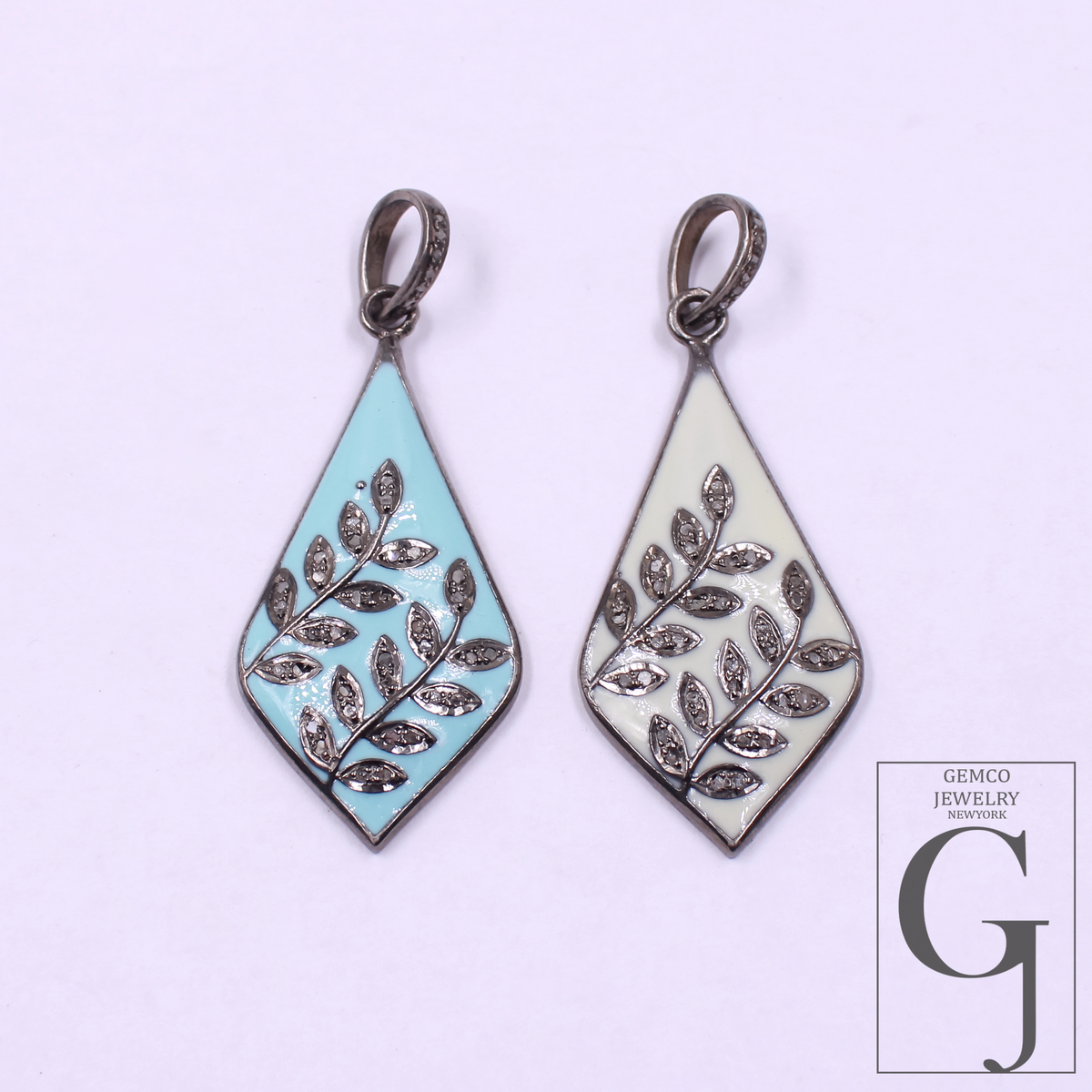 Enamel Leaf Pendant With Pave Diamonds- 925 Sterling Silver Handmade Finish Enamel Jewelry For Her