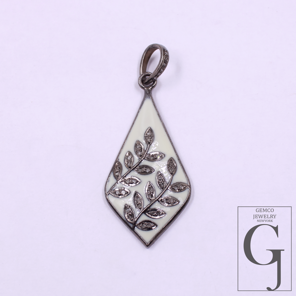 Enamel Leaf Pendant With Pave Diamonds- 925 Sterling Silver Handmade Finish Enamel Jewelry For Her