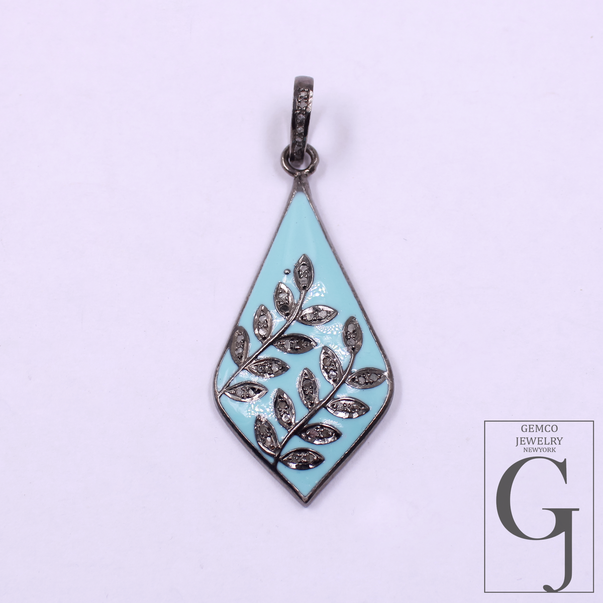 Enamel Leaf Pendant With Pave Diamonds- 925 Sterling Silver Handmade Finish Enamel Jewelry For Her