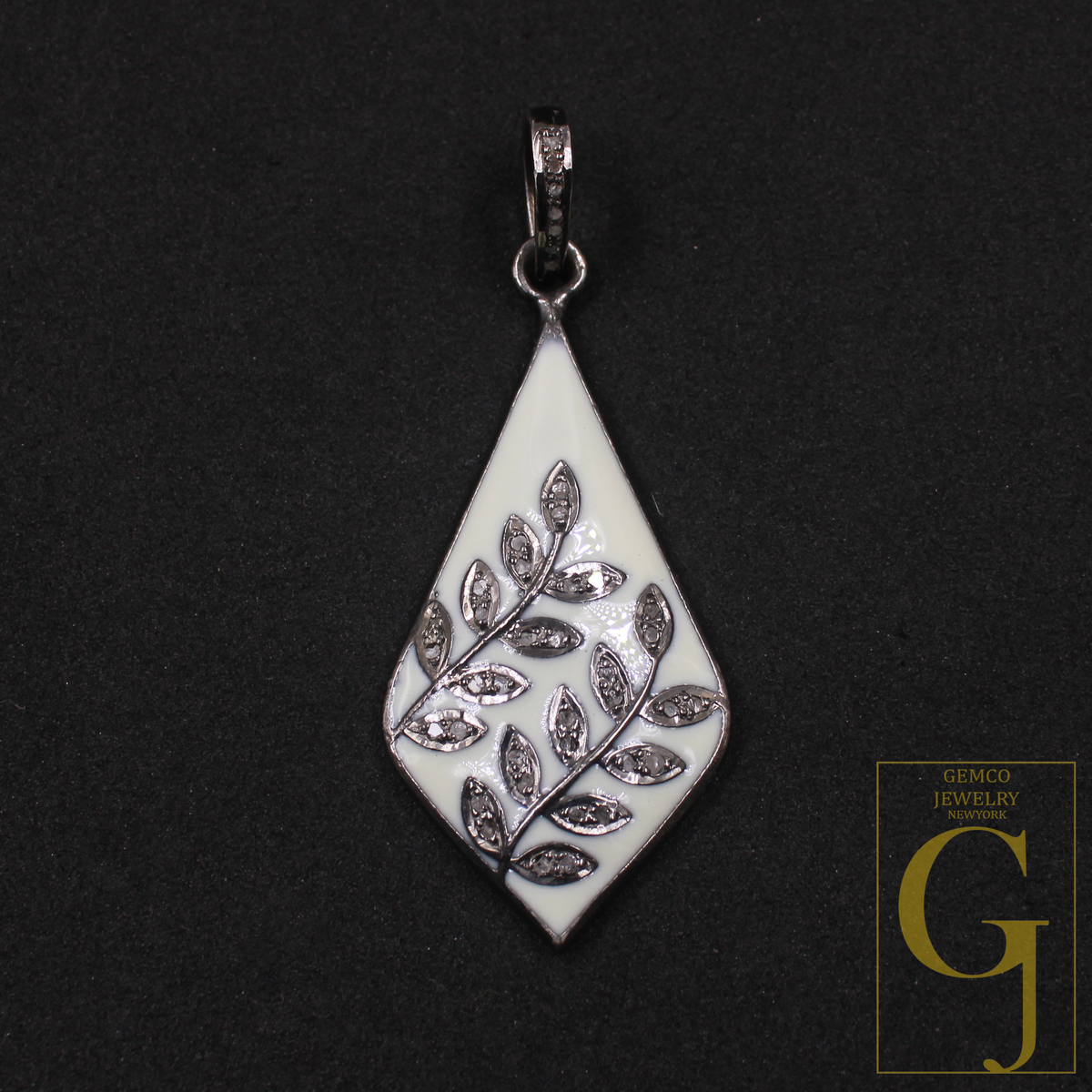 Enamel Leaf Pendant With Pave Diamonds- 925 Sterling Silver Handmade Finish Enamel Jewelry For Her