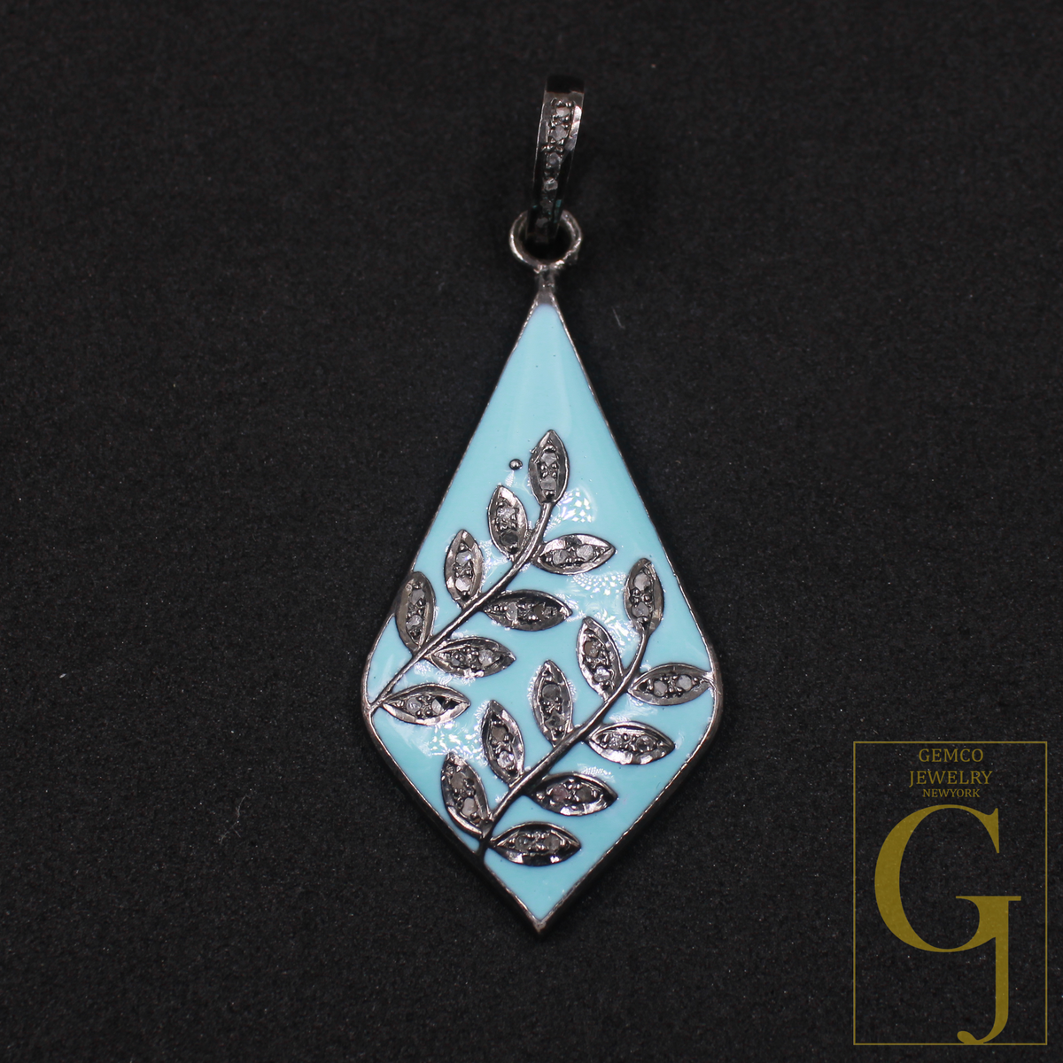 Enamel Leaf Pendant With Pave Diamonds- 925 Sterling Silver Handmade Finish Enamel Jewelry For Her