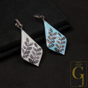 Enamel Leaf Pendant With Pave Diamonds- 925 Sterling Silver Handmade Finish Enamel Jewelry For Her