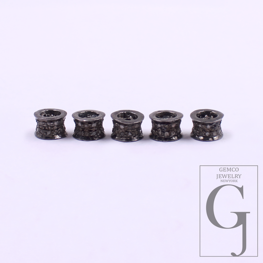 Pave Diamond Rondelle Beads - 925 Sterling Silver Handmade Finish Rondelle Beads For Jewelry Supplies