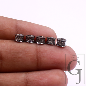 Pave Diamond Rondelle Beads - 925 Sterling Silver Handmade Finish Rondelle Beads For Jewelry Supplies
