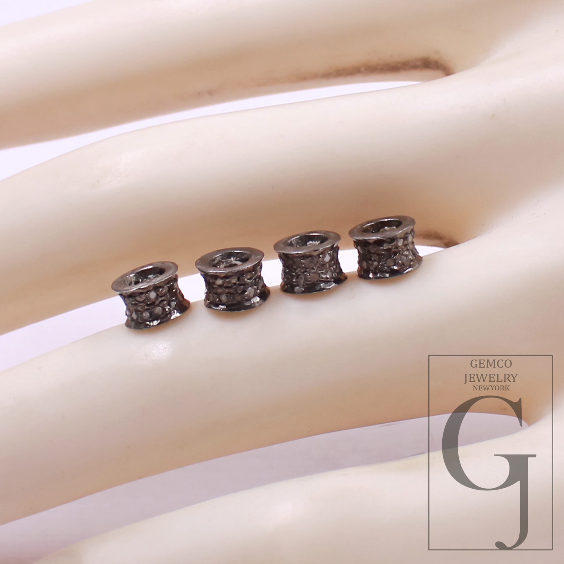 Pave Diamond Rondelle Beads - 925 Sterling Silver Handmade Finish Rondelle Beads For Jewelry Supplies