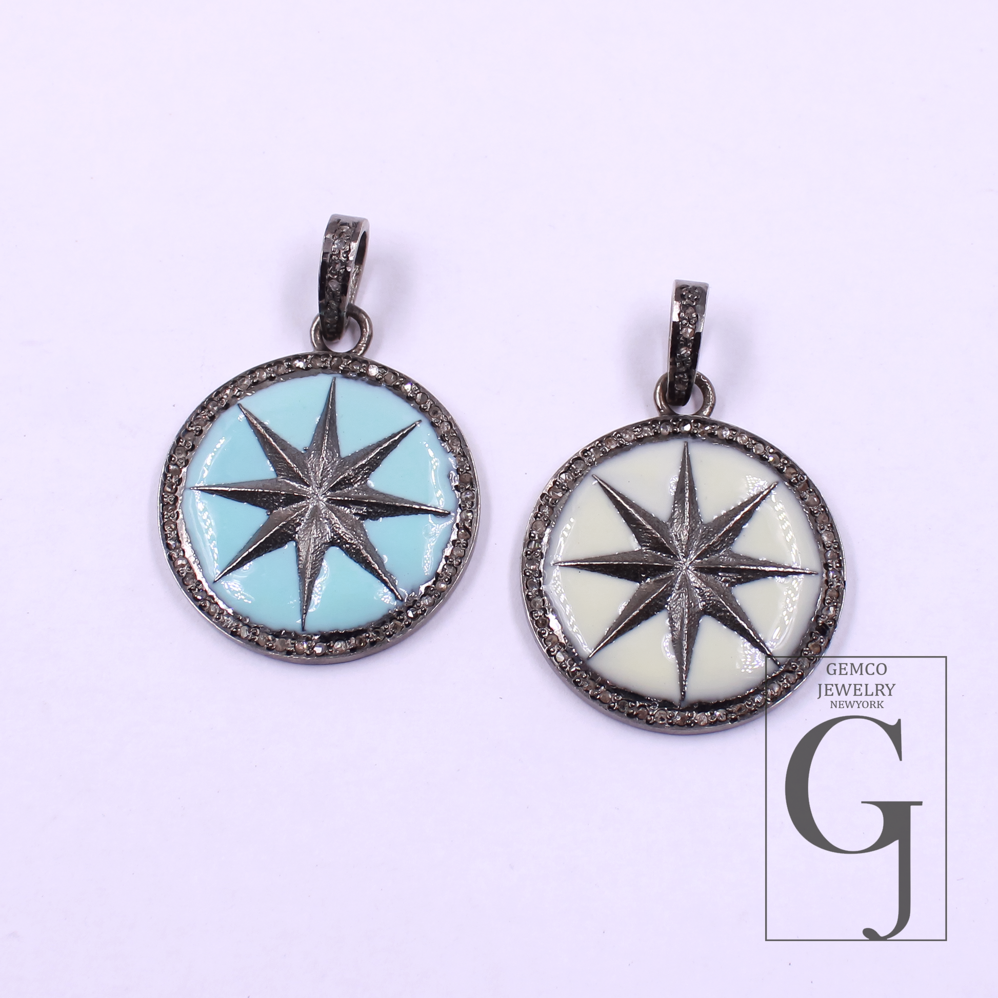 Designer Enamel Star Pendant With Pave Diamonds - 925 Sterling Silver Handmade Finish Pendant For Her