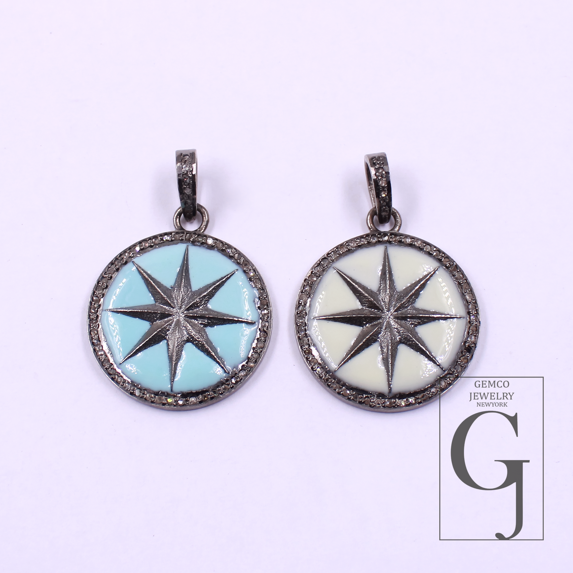 Designer Enamel Star Pendant With Pave Diamonds - 925 Sterling Silver Handmade Finish Pendant For Her
