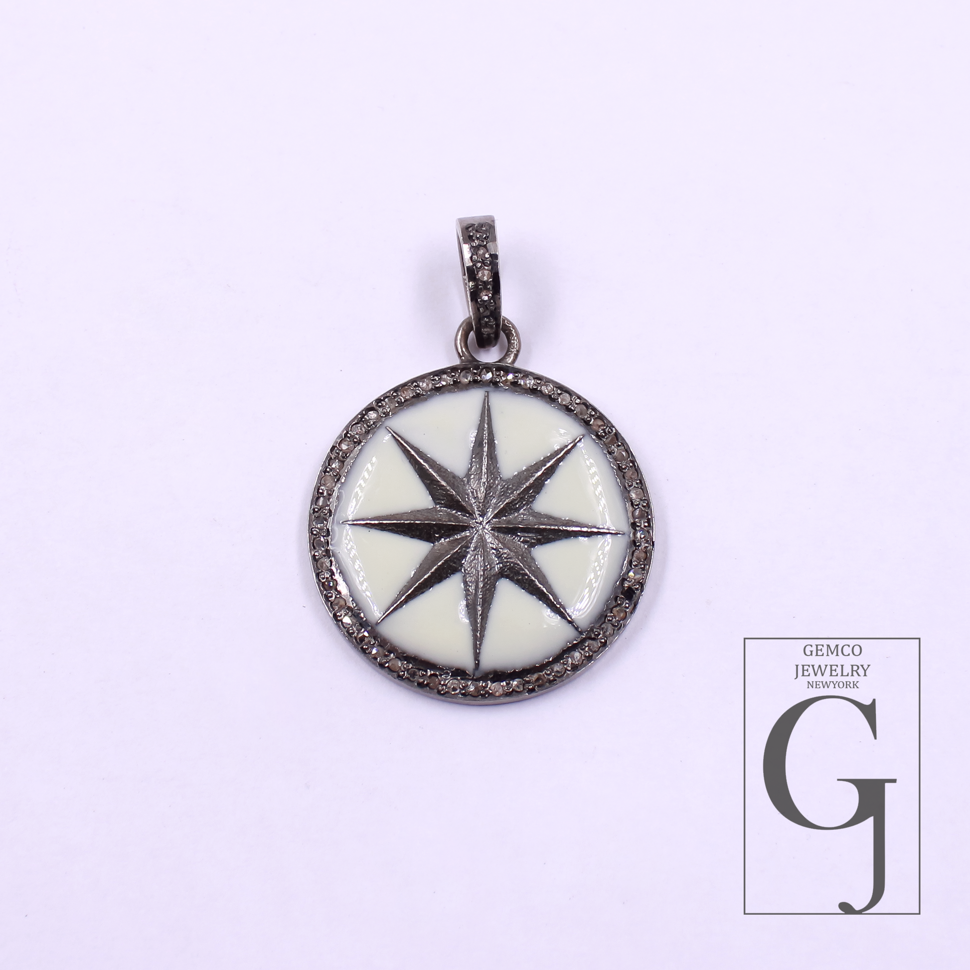Designer Enamel Star Pendant With Pave Diamonds - 925 Sterling Silver Handmade Finish Pendant For Her