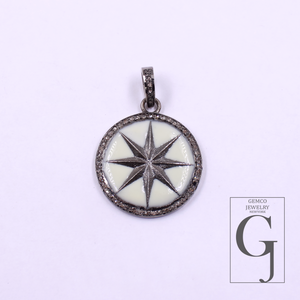 Designer Enamel Star Pendant With Pave Diamonds - 925 Sterling Silver Handmade Finish Pendant For Her