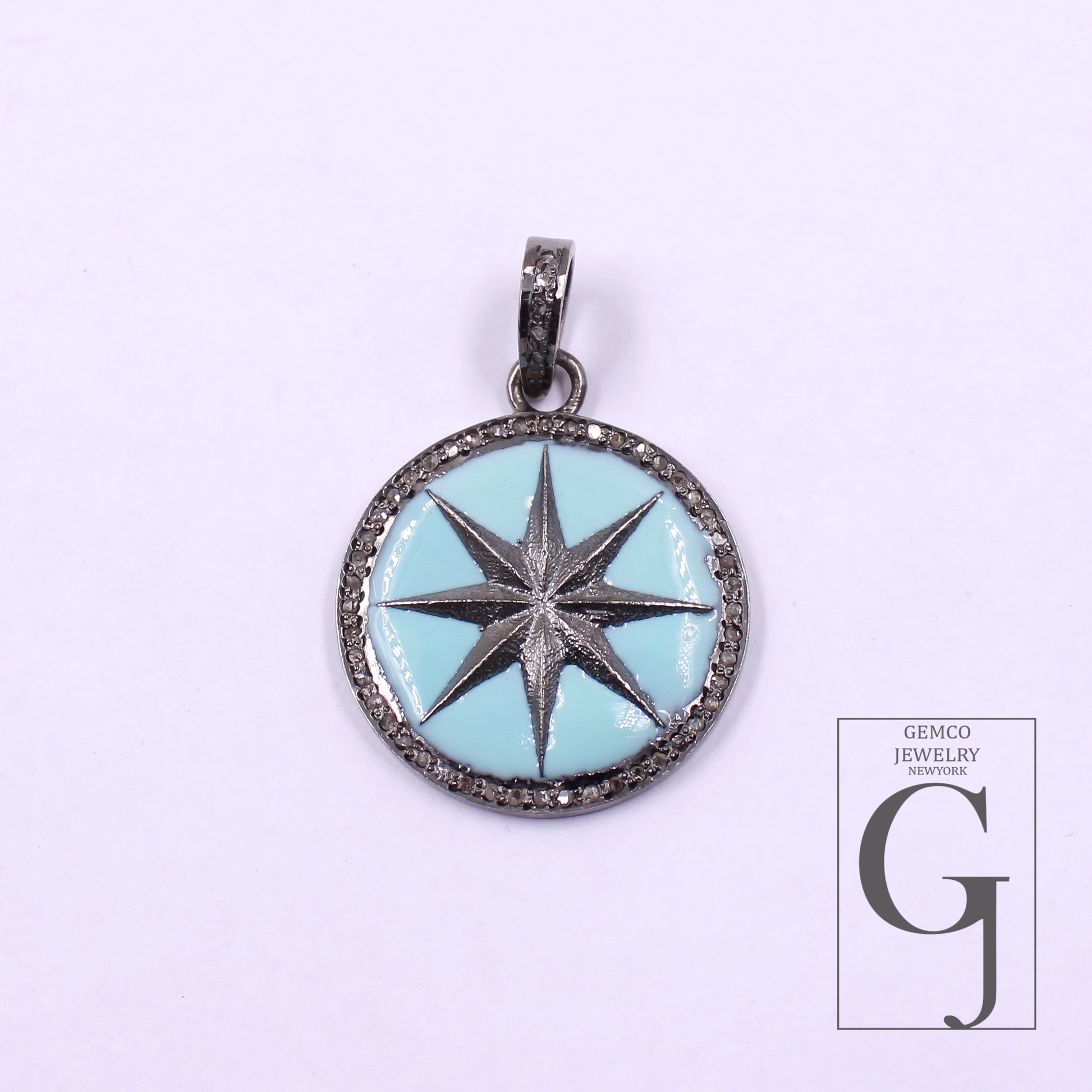 Designer Enamel Star Pendant With Pave Diamonds - 925 Sterling Silver Handmade Finish Pendant For Her