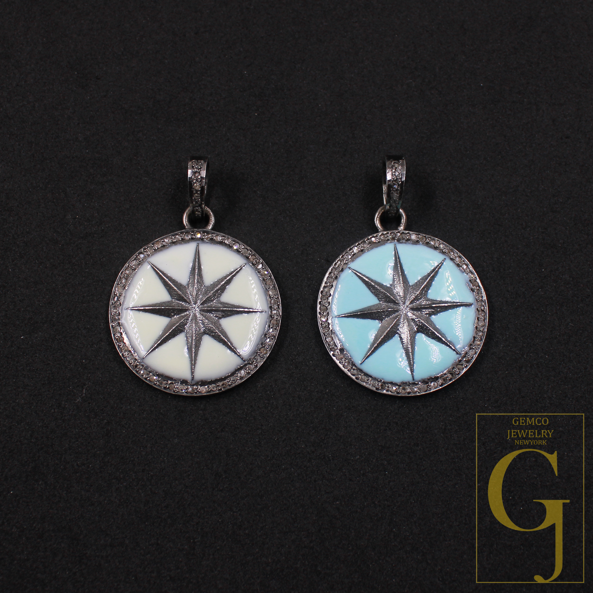 Designer Enamel Star Pendant With Pave Diamonds - 925 Sterling Silver Handmade Finish Pendant For Her