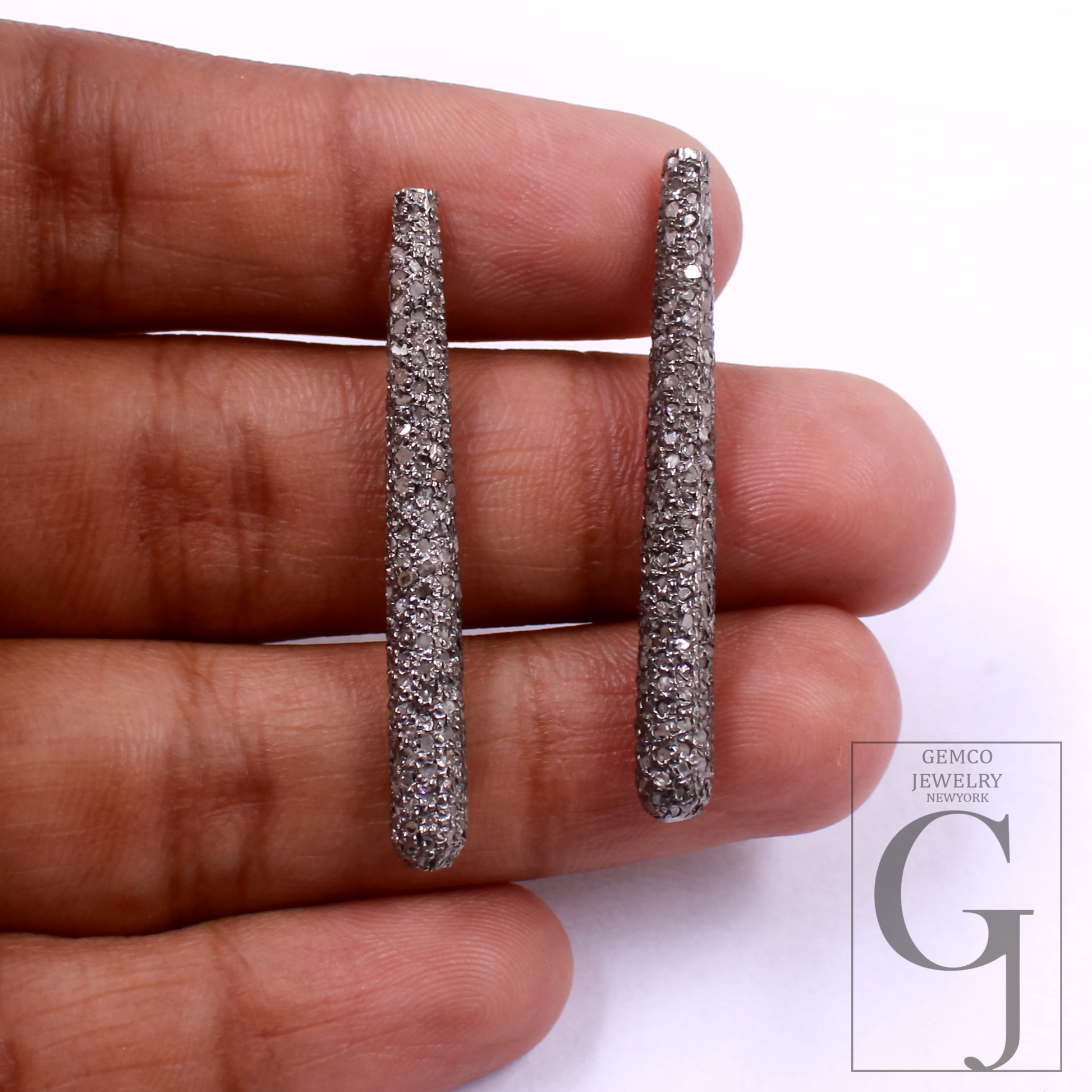 Beautiful Natural Pave Diamond Beads In 925 Sterling Silver Handmade Finish For Jewelry Making Supplies