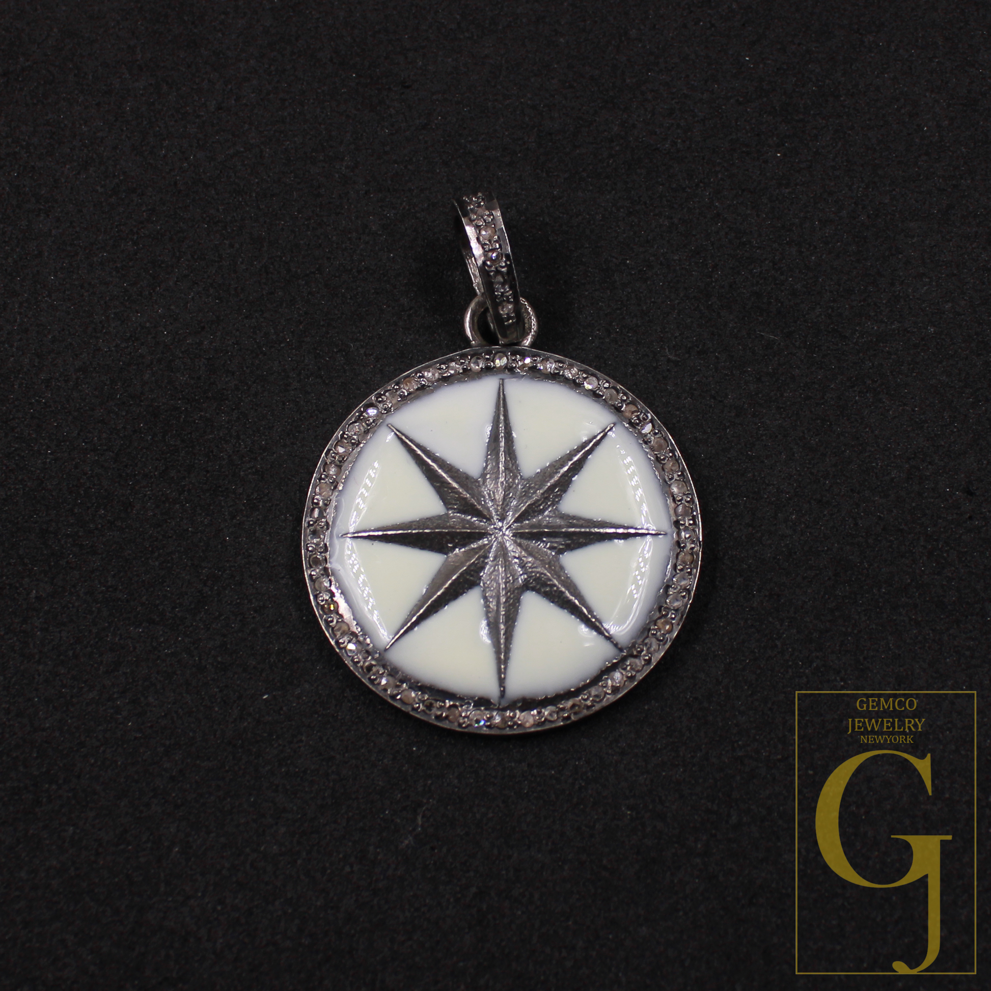 Designer Enamel Star Pendant With Pave Diamonds - 925 Sterling Silver Handmade Finish Pendant For Her