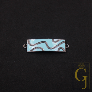 Designer Enamel Connector With Pave Diamonds - 925 Sterling Silver Handmade Finish For Jewelry Supplies