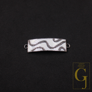 Designer Enamel Connector With Pave Diamonds - 925 Sterling Silver Handmade Finish For Jewelry Supplies
