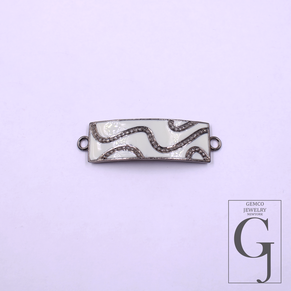 Designer Enamel Connector With Pave Diamonds - 925 Sterling Silver Handmade Finish For Jewelry Supplies