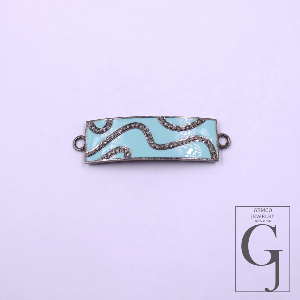 Designer Enamel Connector With Pave Diamonds - 925 Sterling Silver Handmade Finish For Jewelry Supplies