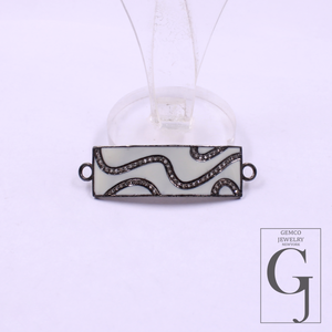 Designer Enamel Connector With Pave Diamonds - 925 Sterling Silver Handmade Finish For Jewelry Supplies