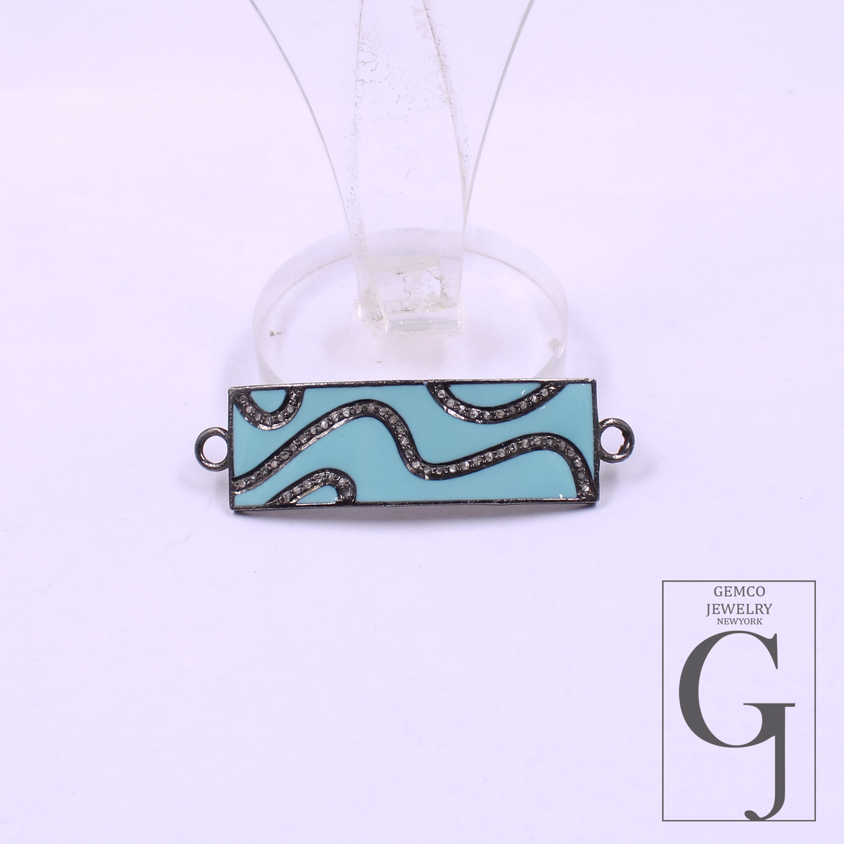 Designer Enamel Connector With Pave Diamonds - 925 Sterling Silver Handmade Finish For Jewelry Supplies