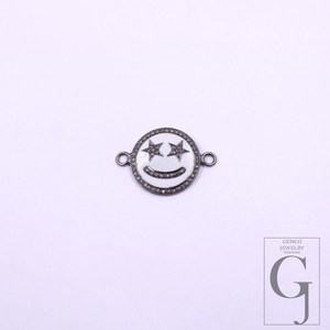 Beautiful Enamel Smiley Connector With Rosecut Pave Diamonds - 925 Sterling Silver Handmade Enamel Jewelry